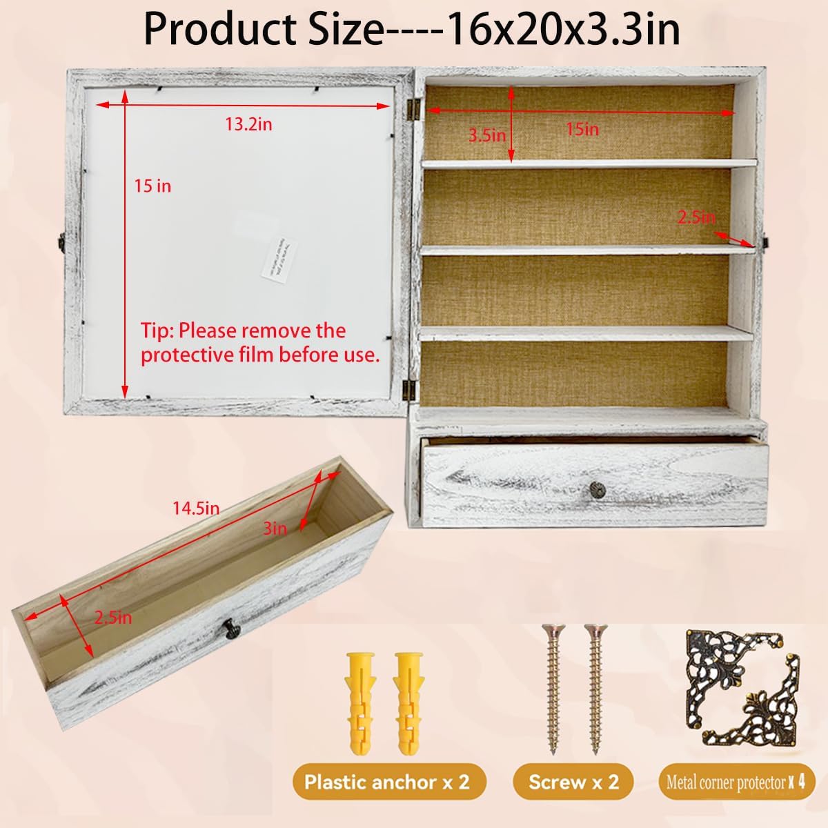 Large Shadow Box 16x20, 3.3Inch External Depth Extra Large Shadow Box Frame with Door and Metal Lock for Keepsake Photos Tickets Flowers Bouquet Memorial,Butterfly Display case (White)
