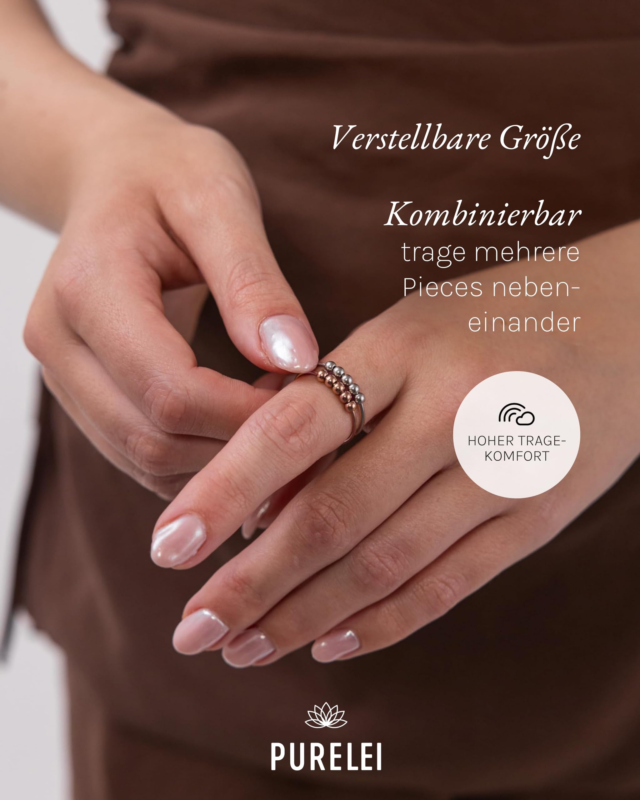 Purelei Shade Anxiety Ring - Fidget – Damenring aus langlebigem Edelstahl – Wasserfeste Ringe – in verstellbaren Größen erhältlich von 50-66 - Damenschmuck