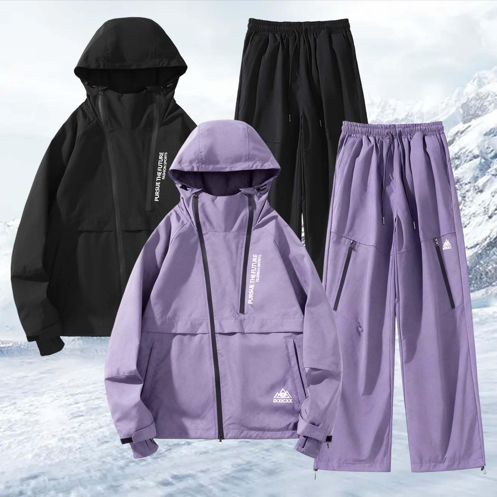 Generisch Traje de esquí para hombre y mujer, resistente al agua, resistente al viento, juego de 2 piezas, traje de nieve, chaqueta de esquí y pantalones, dos piezas, chaqueta cálida para invierno