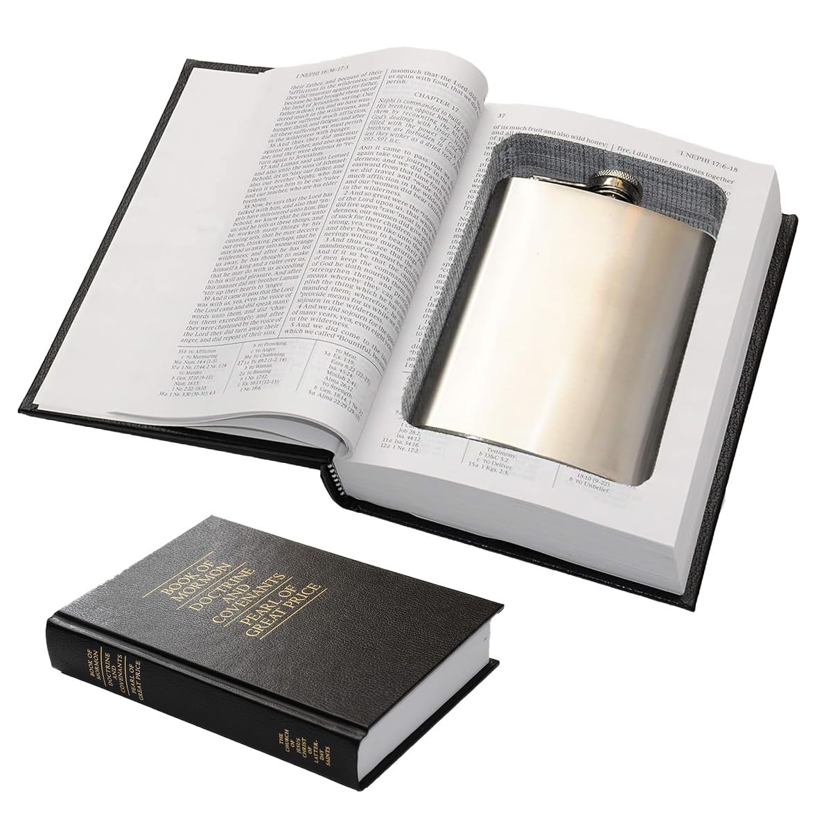 Book of Mormon Book Safe w/ 8oz Hidden Flask - Funny Gift - Genuine with Real Pages - Pearl of Great Price - Secret Hollow Diversion Storage