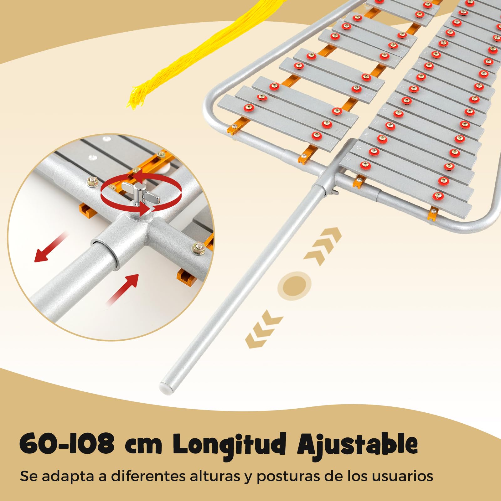 GOPLUS Glockenspiel de Marcha, Lira de Campana de 29 Notas para Banda de Marcha con Teclas de Aluminio, Longitud Ajustable, Correa de Cintura, 2 Mazas, Kit de Instrumento de Percusión para Desfile