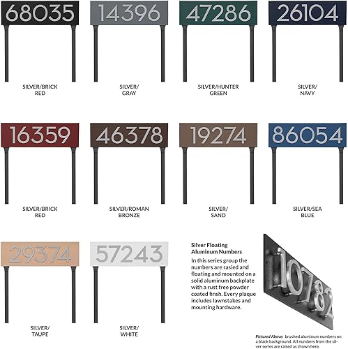 Miniatura 6 de Montague Metal Products Placa de dirección horizontal flotante moderna de 4 pulgadas con estacas de césped, letrero de dirección montado, letrero de