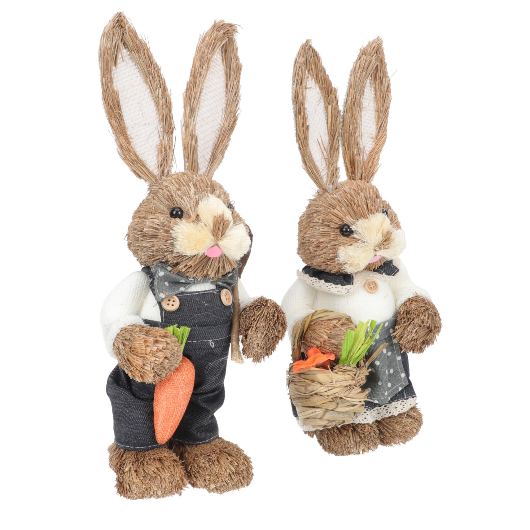 ABOOFAN 4 Stück handgefertigter Hase aus Stroh Animal Figures Dekoration Schlafzimmer Frühling Osterhasenfiguren Tiere die Röcke Strohhasen- geflochtene Häschenstatue Jahrgang Tisch
