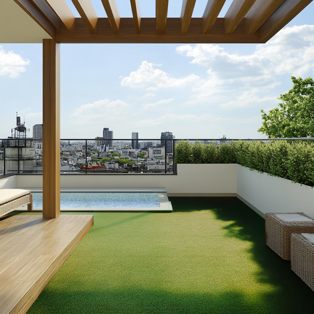 Cesped artificial terraza exterior Maldivas - rollo cesped artificial 2X2.5m 33mm con alta densidad - fácil instalación - piscina, jardin, balcon, buen drenaje