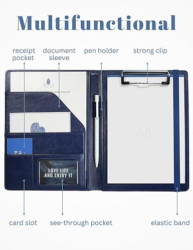 Miniatura 3 de Carpeta pequeña para portapapeles A5 de Mymazn, carpeta para bloc de notas rellenable de 5 x 8 pulgadas, portapapeles de piel sintética de tamaño