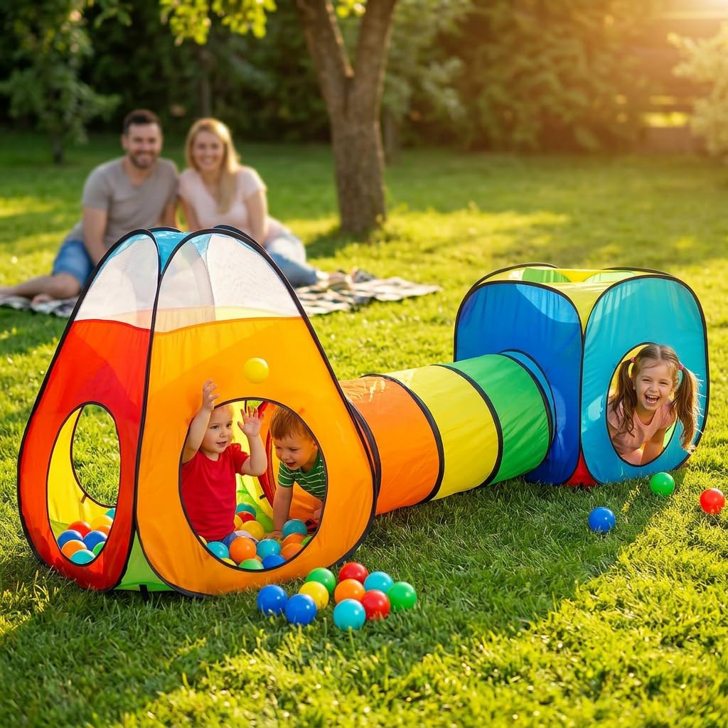 3 in 1 : Spielzelt Kinderzelt : Babyzelt mit krabbeltunnel : Teiliges Bällebad : Spielzelt Babyzelt : Spielhaus mit Zelt Tasche und Tunnel : Mehrfarbig