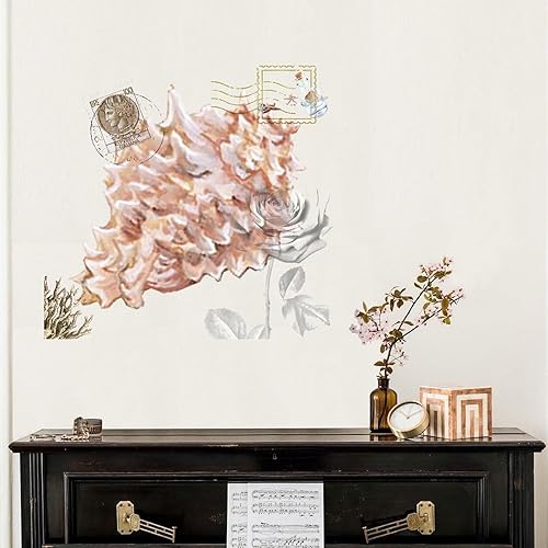 Miniatura 4 de Calcomanías murales de concha de concha submarina con temática náutica de océano, diseño positivo, barco, barco, volante, pájaro, tazas, calcomanías