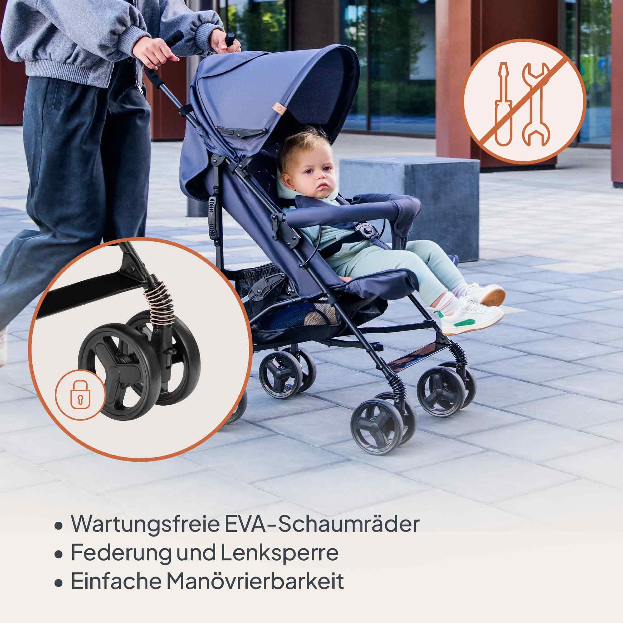 LIONELO Elia Buggy Klein Zusammenklappbar Kinderwagen Bis 15 Kg, Rücken Und Fußstützenverstellung Hinterradbremse, Moskitonetz, Einkaufskorb