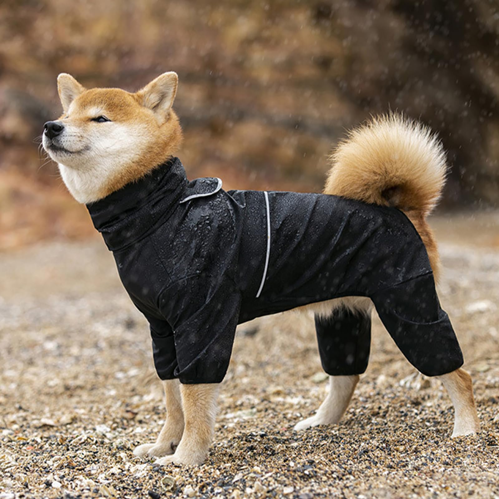 KoKoBin Impermeabile per cani riflettente per cani con cappuccio Impermeabile a quattro zampe Super leggera e traspirante Impermeabile Cane Giacca di taglia media e grande (Nero, 3XL)