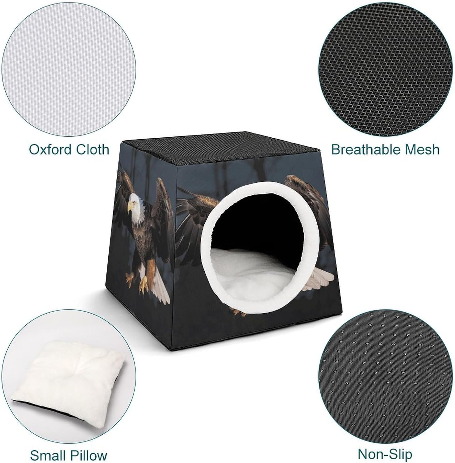 Pet Sleeping Nest Bed, 3D Bald Eagle Printed Dog House Cat Nest, Winter Pet House are Suitable for Most Cats, Dogs, and Other Small Pets