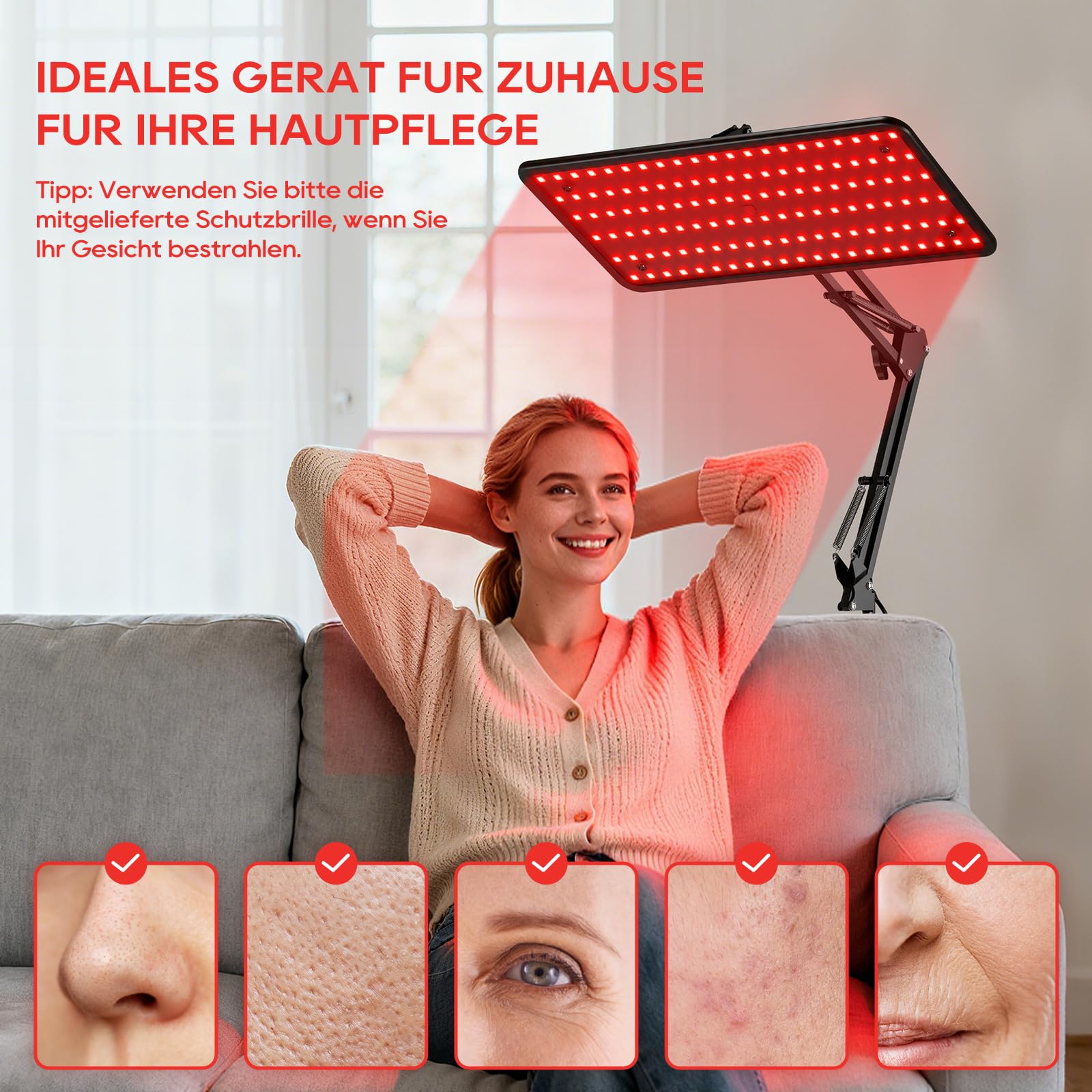 Morfone Lámpara de Luz Roja Cuerpo y el Rostro, Lámpara Infrarroja con Tres Longitudes de Onda (660 nm, 850 nm, 940 nm) Panel Luz Infrarroja con Gafas Protectoras, No Produce Calor (Negro, M) | Lámpara infrarroja sin calor para cuerpo completo y cara, 5 n