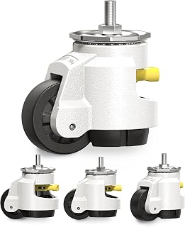 HOLKIE Leveling Stem Casters Set of 4 Heavy Duty Retractable Caster Wheels, 1/2" and M12 Stem Size, Total Capacity 4960 Lbs, Adjustable Wheel with Ratchet Handle for Workbench, Machine, Equipment