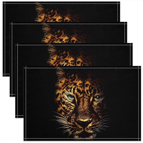 Juego de 4 manteles individuales para mesa de cocina con estampado de leopardo y guepardo africano, de 12 x 18 pulgadas, para mesa de cocina, con