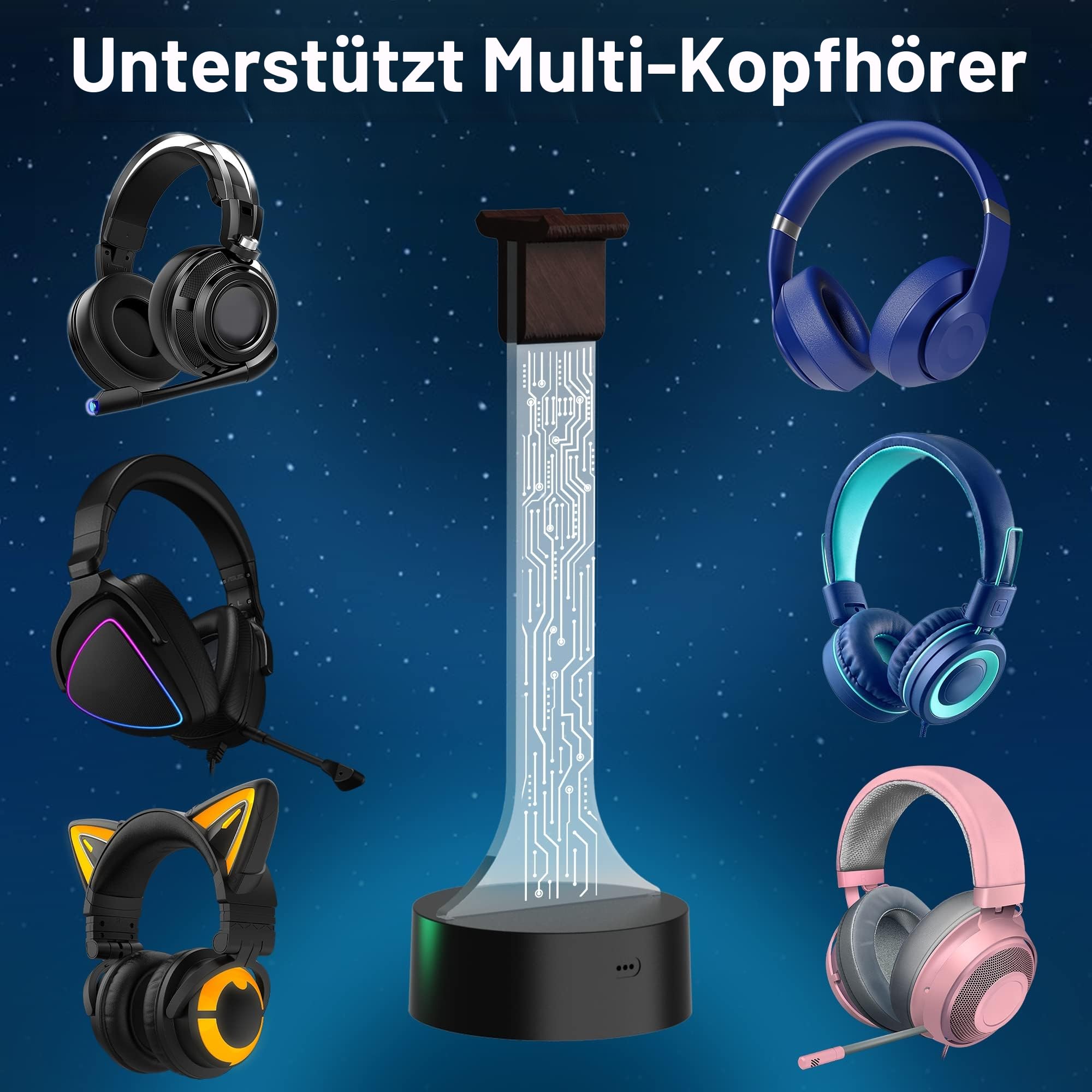 YuanDian Leuchtender Kopfhörerständer für Schreibtisch, Gaming Headset Halterung, RGB mit 16 farbigen Lichtern für Spielzimmer Dekoration, Coole Gamer Geschenke für Männer, Freund