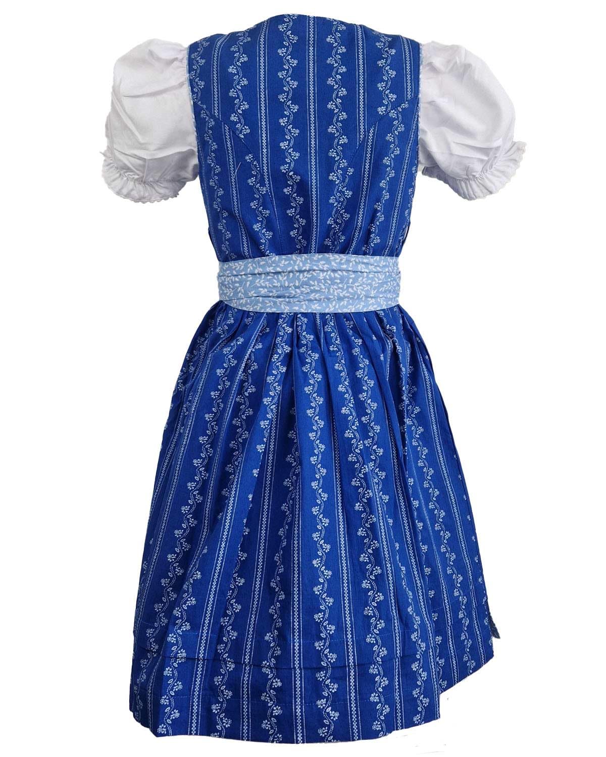 Maddox Kinder Dirndl „Gabriella“ 3-TLG. – Mädchen Dirndl mit Bluse & Schürze – festliches Trachtenkleid in Blau Weiß – Tracht für Oktoberfest, Volksfest & Kirchweih – Baumwolle