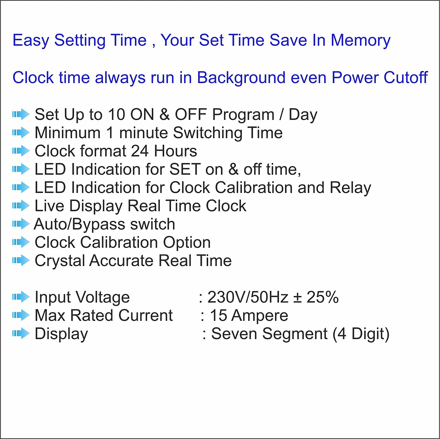 ELEQUA 15Amp/1HP Digital Timer Switch and Clock for Street Light, Glow Sign Board & Etc. Auto ON and Off(10Programm /Day) 1