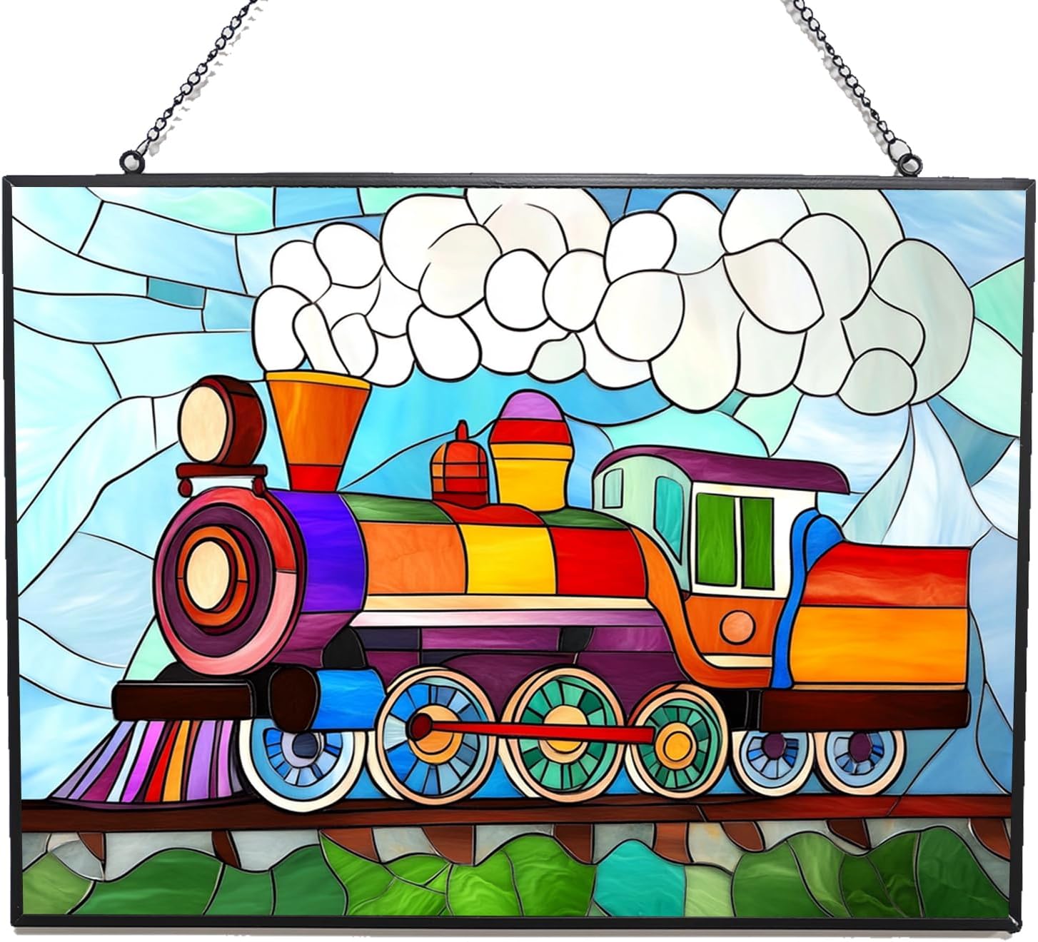 Customized Rectangle Cartoon Unicorn Stained Glass Suncatcher Window Hangings, Stained Glass Panel Sun Catchers Gifts Home Decor Garden Christmas Halloween Wedding