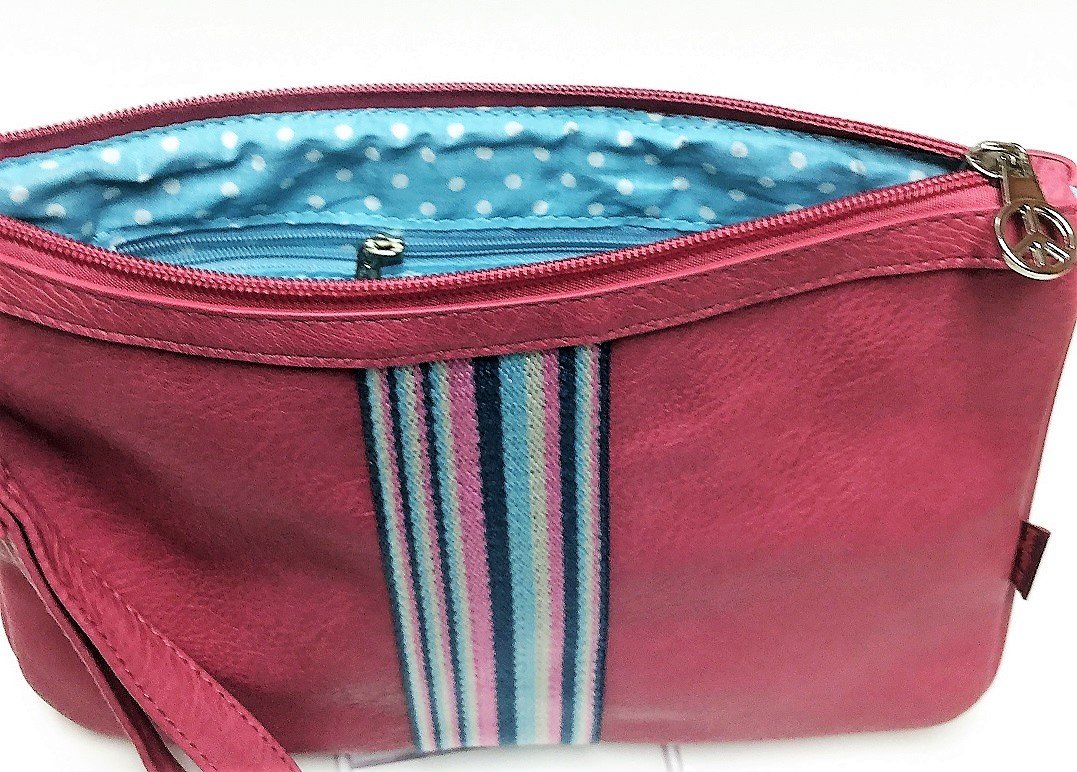 Bungalow360 Original Vegan Leather Striped Pouch Wristlet (Rose)