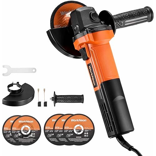 4-1/2 Inch Angle Grinder, 850W 11000RPM High Torque Electric Grinder Tool with Auxiliary Handle, 5pcs Wheels Attachments for Metal Cutting, Polishing & Rust Removal, Slide Switch