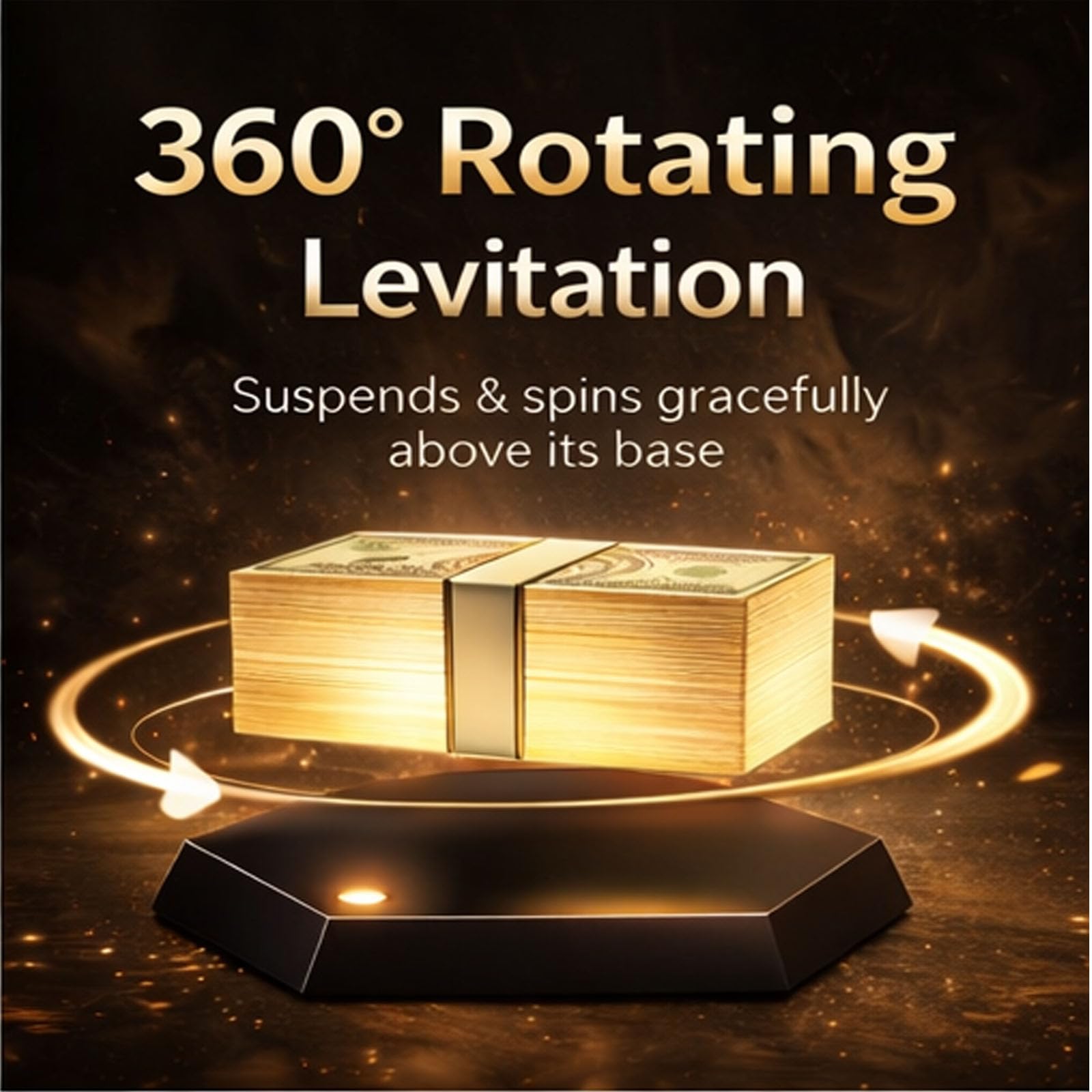 Lampada galleggiante per banconote, rotazione a 360°, lampada a levitazione magnetica con luce ambientale a LED per ufficio, camera da letto e giocatori, display unico per contanti per la decorazione