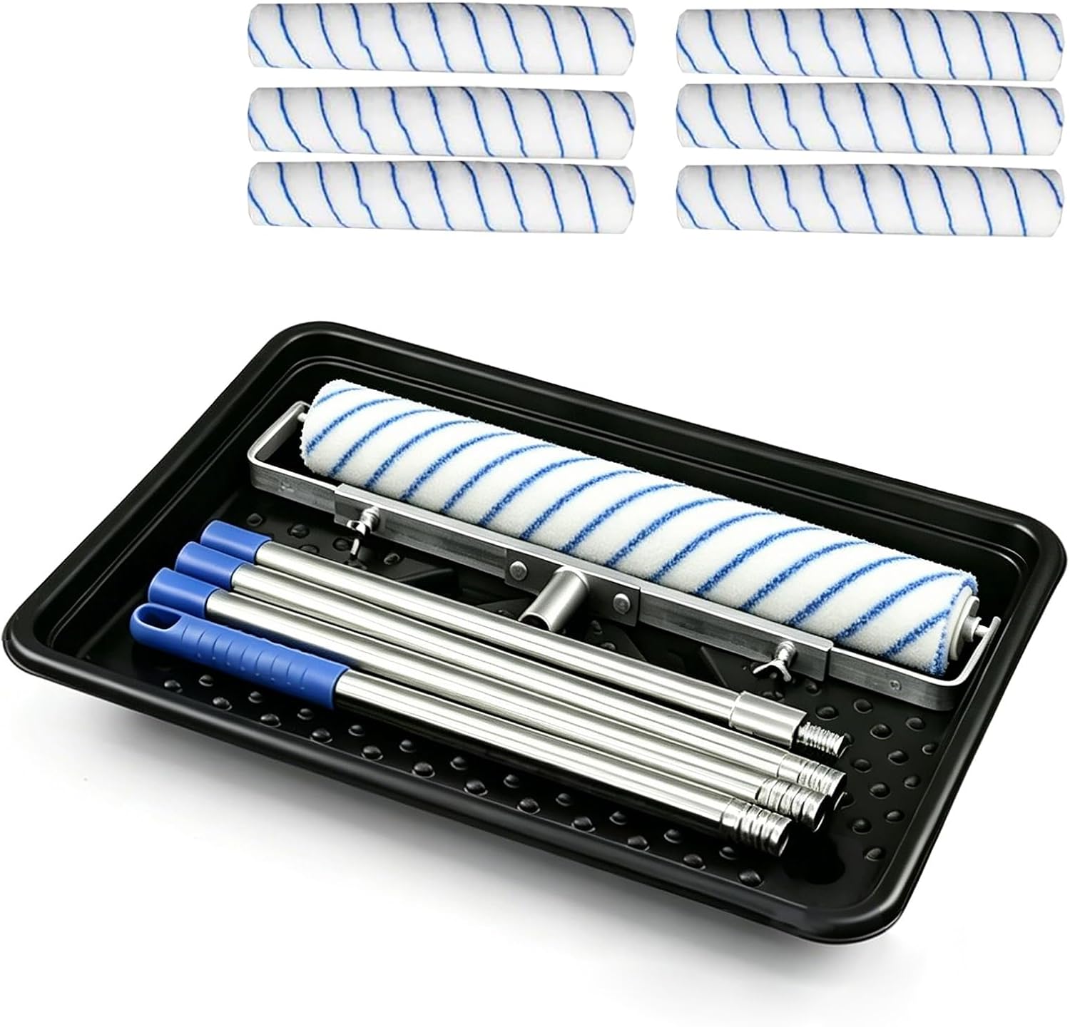ERRULAN 6 Pcs Paint Roller with Extension Pole, Adjustable Wall/Ceiling/Floor Painting Rollers Set, Lightweight Easy Home Improvement Painters Brush
