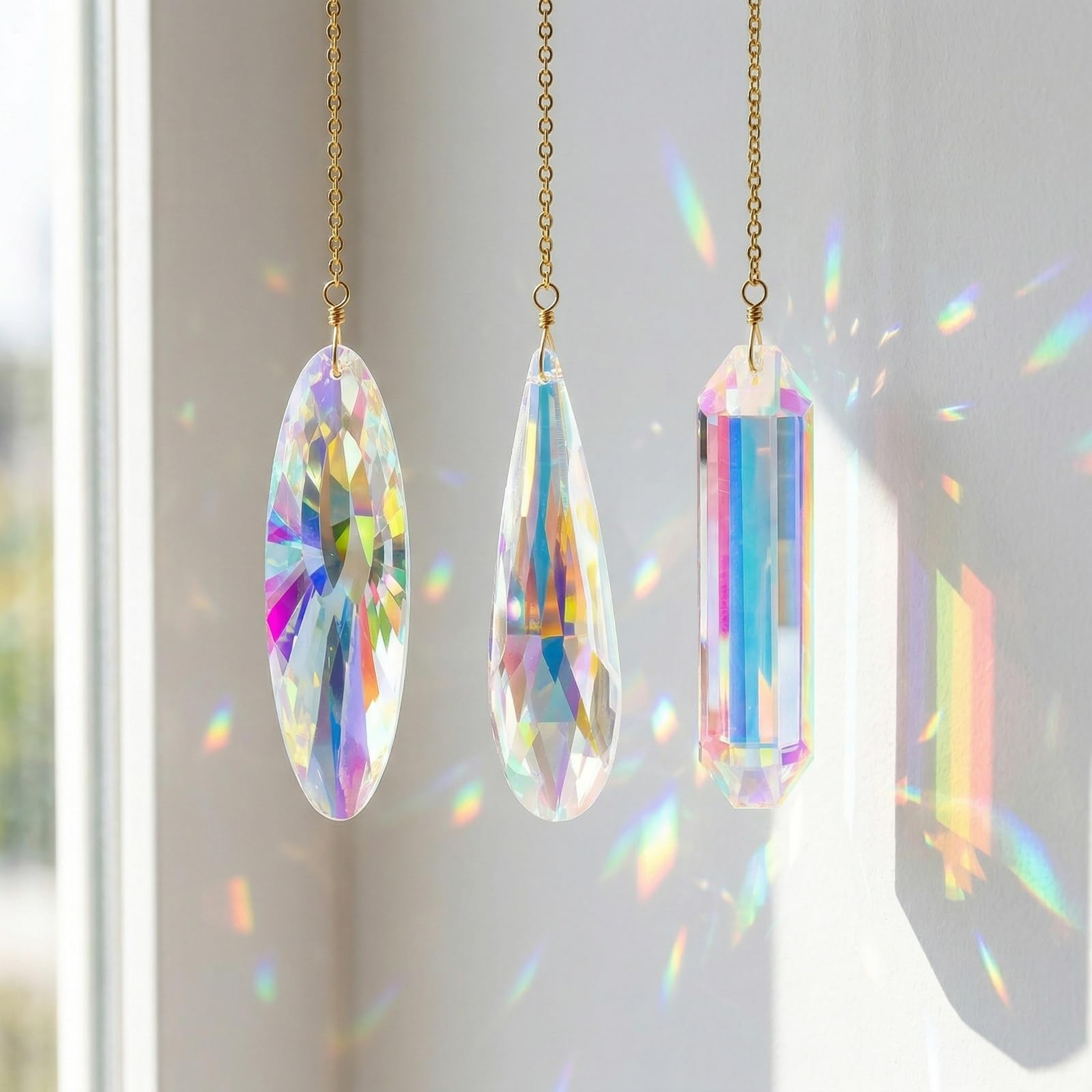 3 Pezzi Acchiappasole in Cristallo K9 da Appendere, Prisma Arcobaleno per Finestre, Gocce di Vetro Sfaccettato per Lampadario, Decorazione Feng Shui per Casa Giardino, Idea Regalo Natale