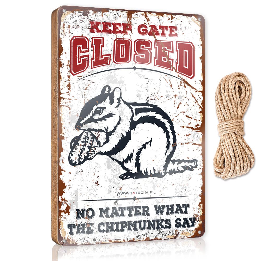 DTHA Hanging Wall Signs Keep Gate Closed No Matter What The Chipmunks Say Wooden Sign Spring Door Decorations Fall Decor For Porch(15X28CM)