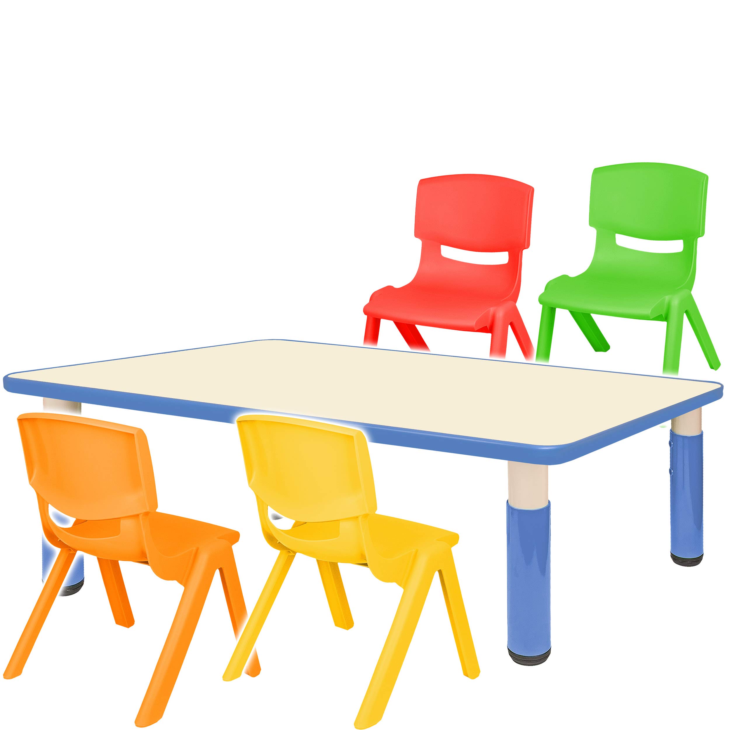 alles-meine.de GmbH Sitzgruppe für Kinder - Tisch + 4 Kinderstühle - Größen & Farbwahl - blau - höhenverstellbar - 1 bis 8 Jahre - Plastik - für INNEN & AUßEN - Kindertisch/Kin..