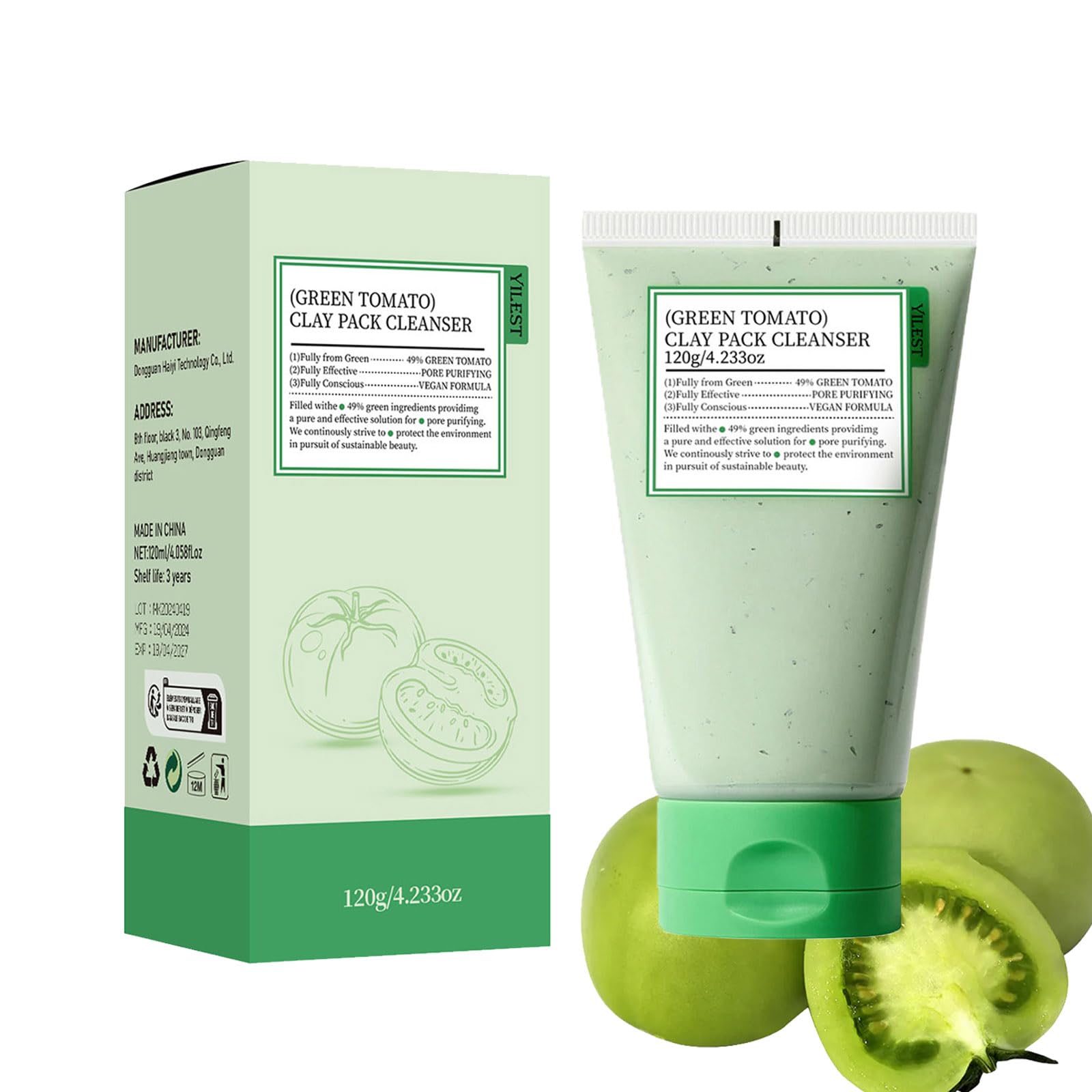 Green Tomato Clay Mask Pore Cleanser Pore Purifying with 49% Green Tomato Extract Moisturising Water Locking Antioxidant Sebum & Clogged Pore Care Exfoliation Fragrance-Free 120g