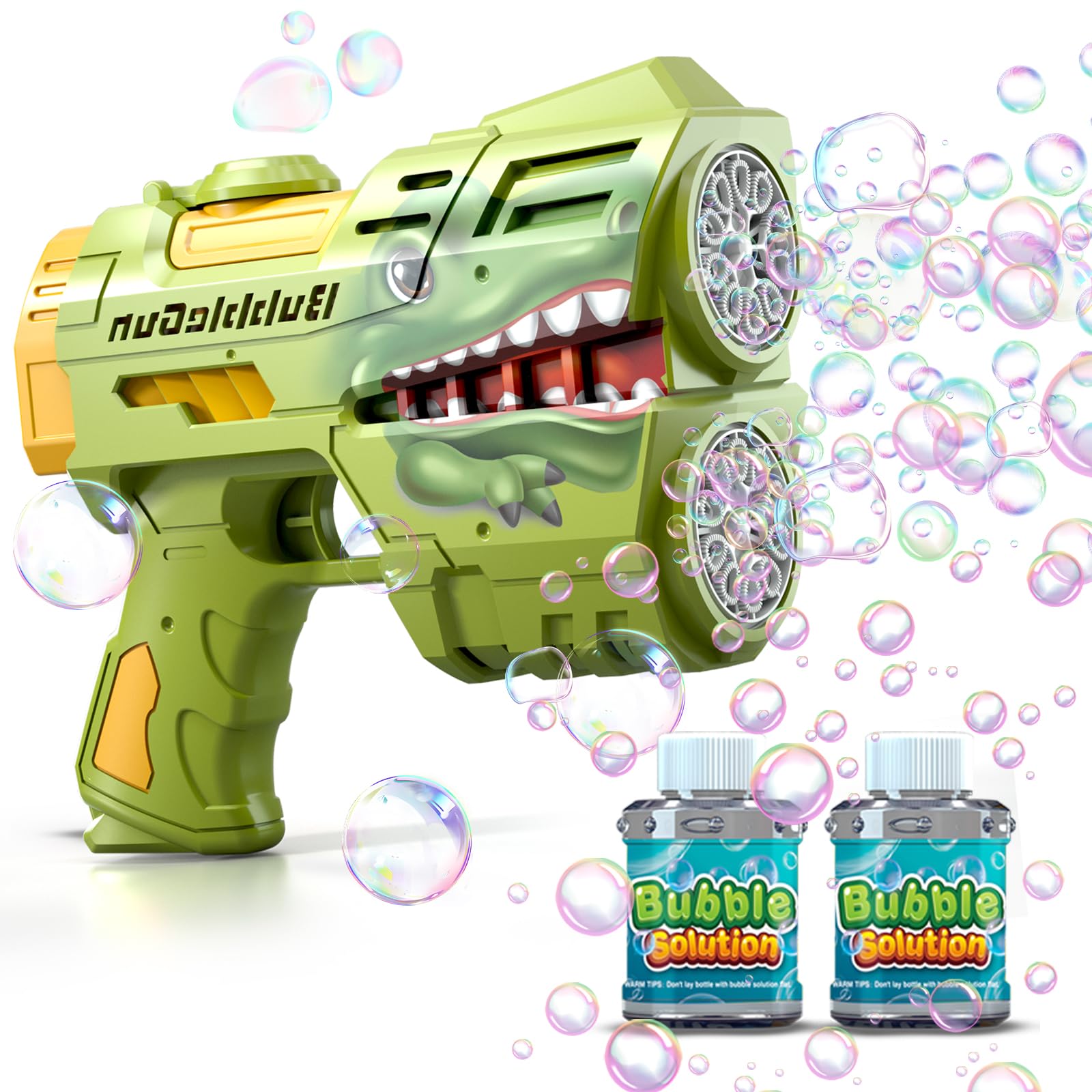 Rechargeable Green Dolphin Bubble Guns for Kids, LED Light Up Bubble Machine Blower with 2 Bottles Bubble Refill Solution for Kids, Bubble Makers