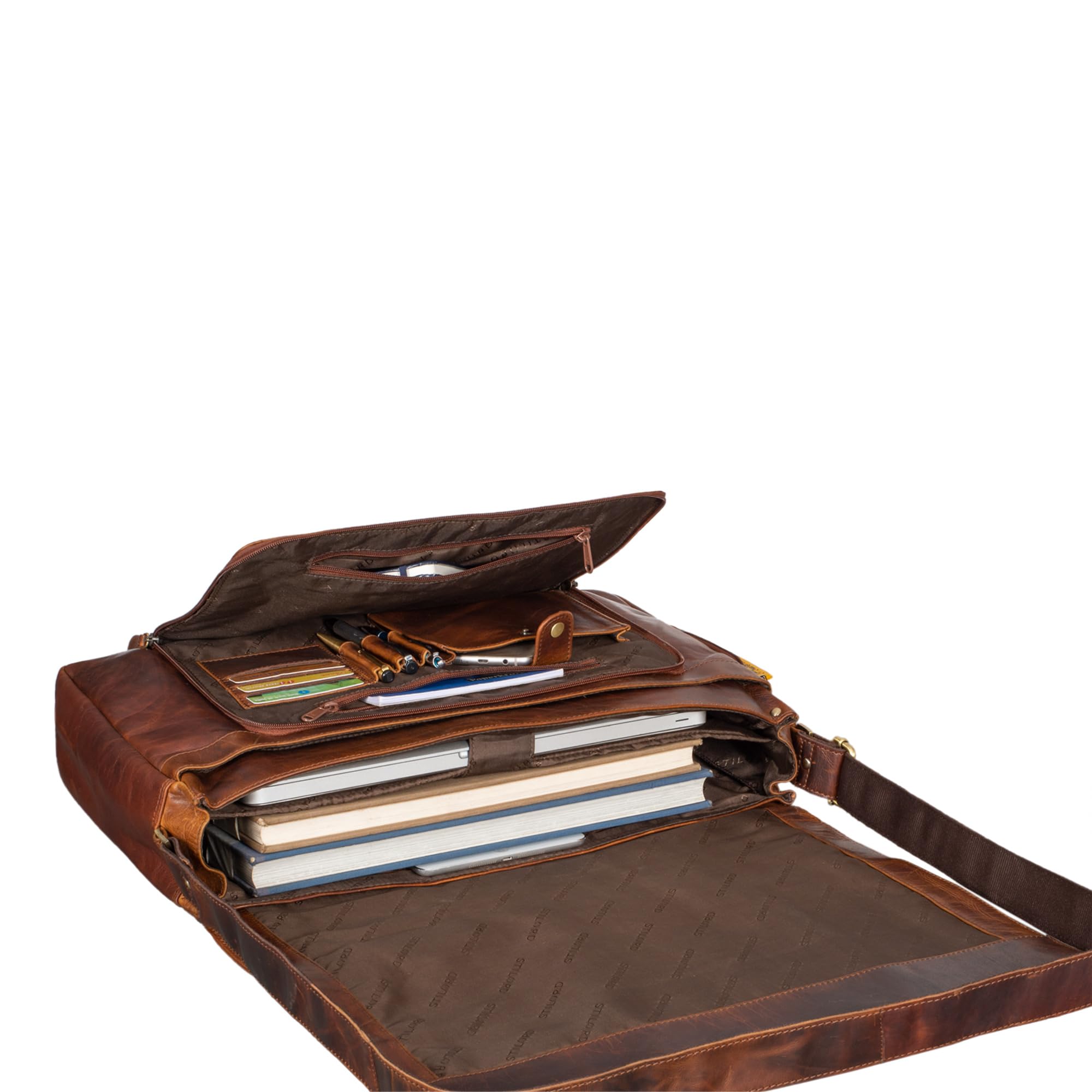 STILORD 'Maximus' XXL Ledertasche riesige Herren Umhängetasche Unitasche 17 18 19 21 Zoll Laptop Aktentasche Bürotasche Büffel Leder, Farbe:florida - braun