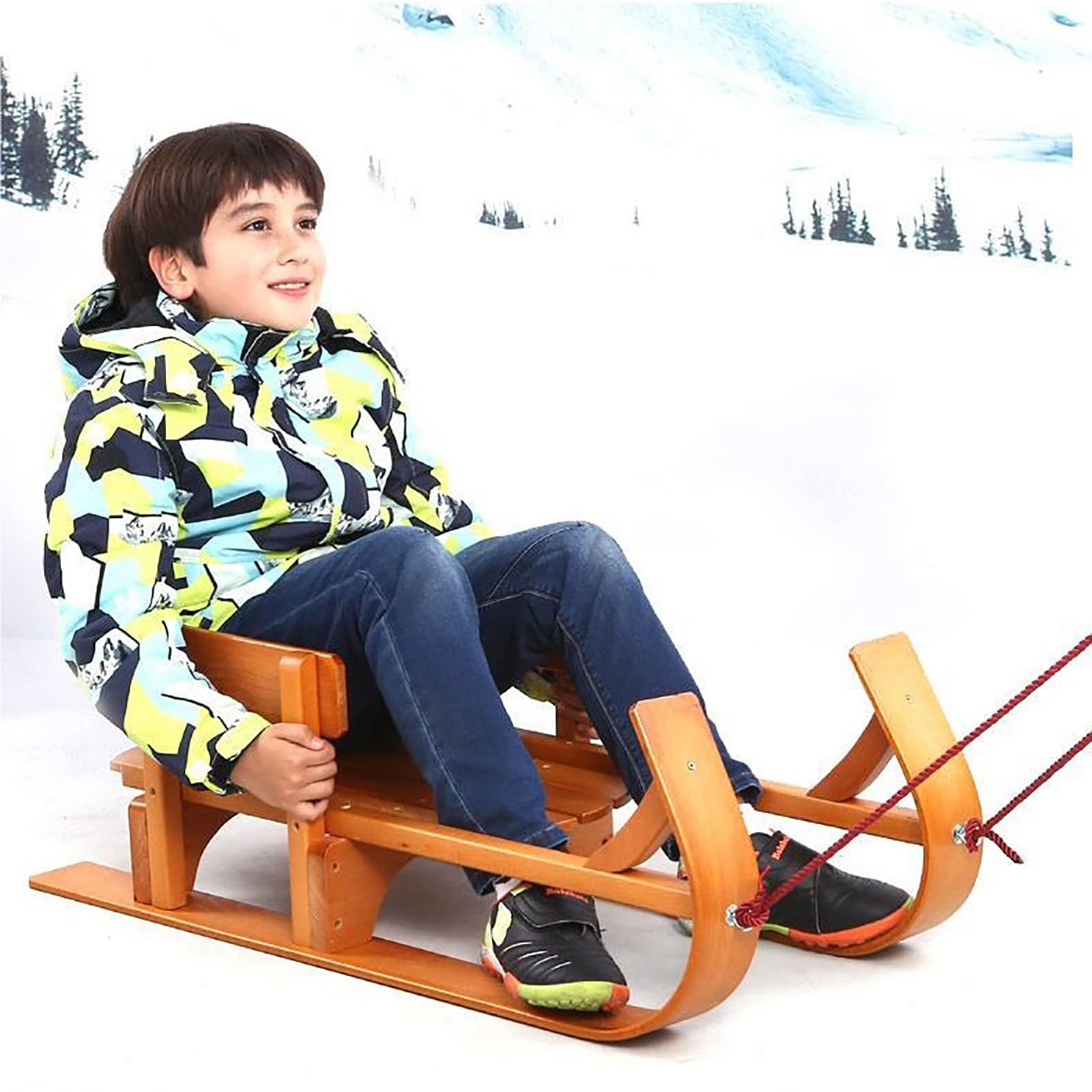 Amazon.co.jp: 背もたれ付き子供用そり、子供用木製スキーそり、無垢材