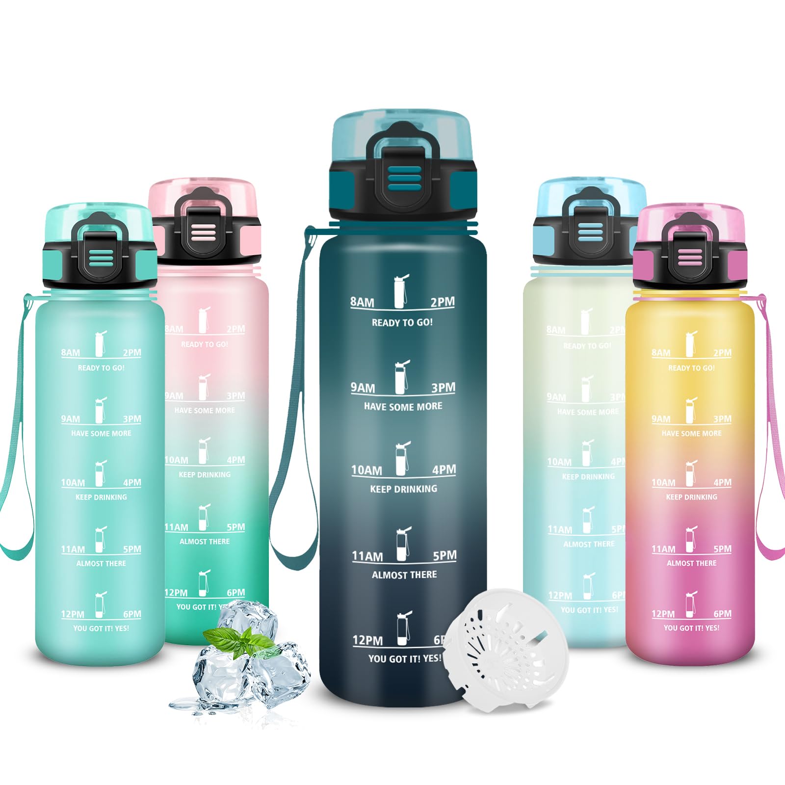 Mujigaga Children's Drinking Bottle, 500 ml, Leak-Proof, Suitable for Carbonated Drinks, Water Bottle with Motivational Slogan, Water Bottle for School, Picnic, Office, Running, Camping