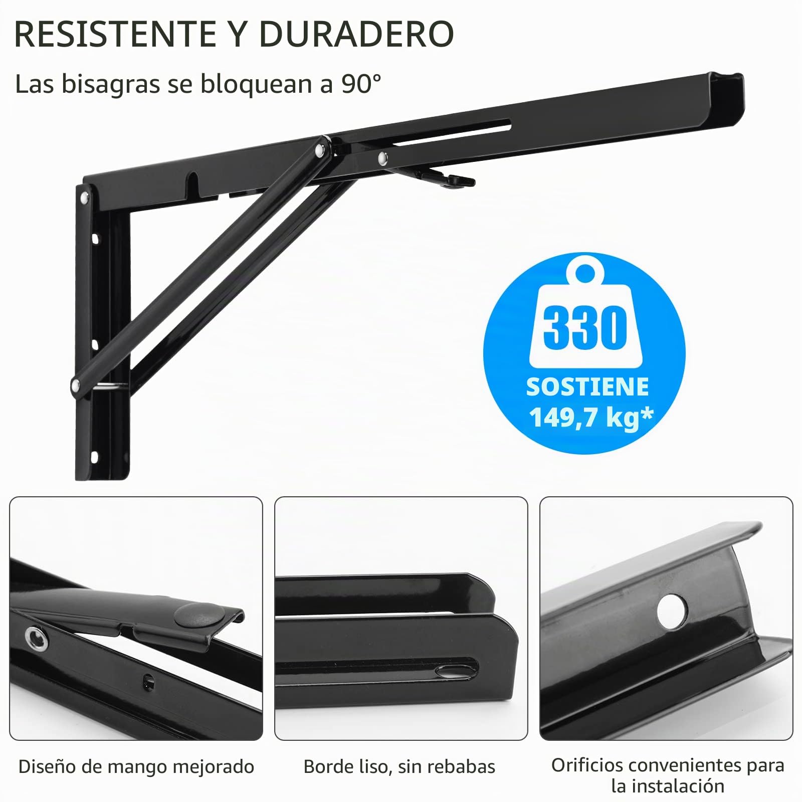 YUMORE Escuadras Abatibles 500mm,Soporte de Estante Plegable Pesado Negro Escuadras para Estanterias de Pared Bisagras Mesa Plegable Bricolaje Ahorrar Espacio, Carga Máxima 150Kg, 2Pcs