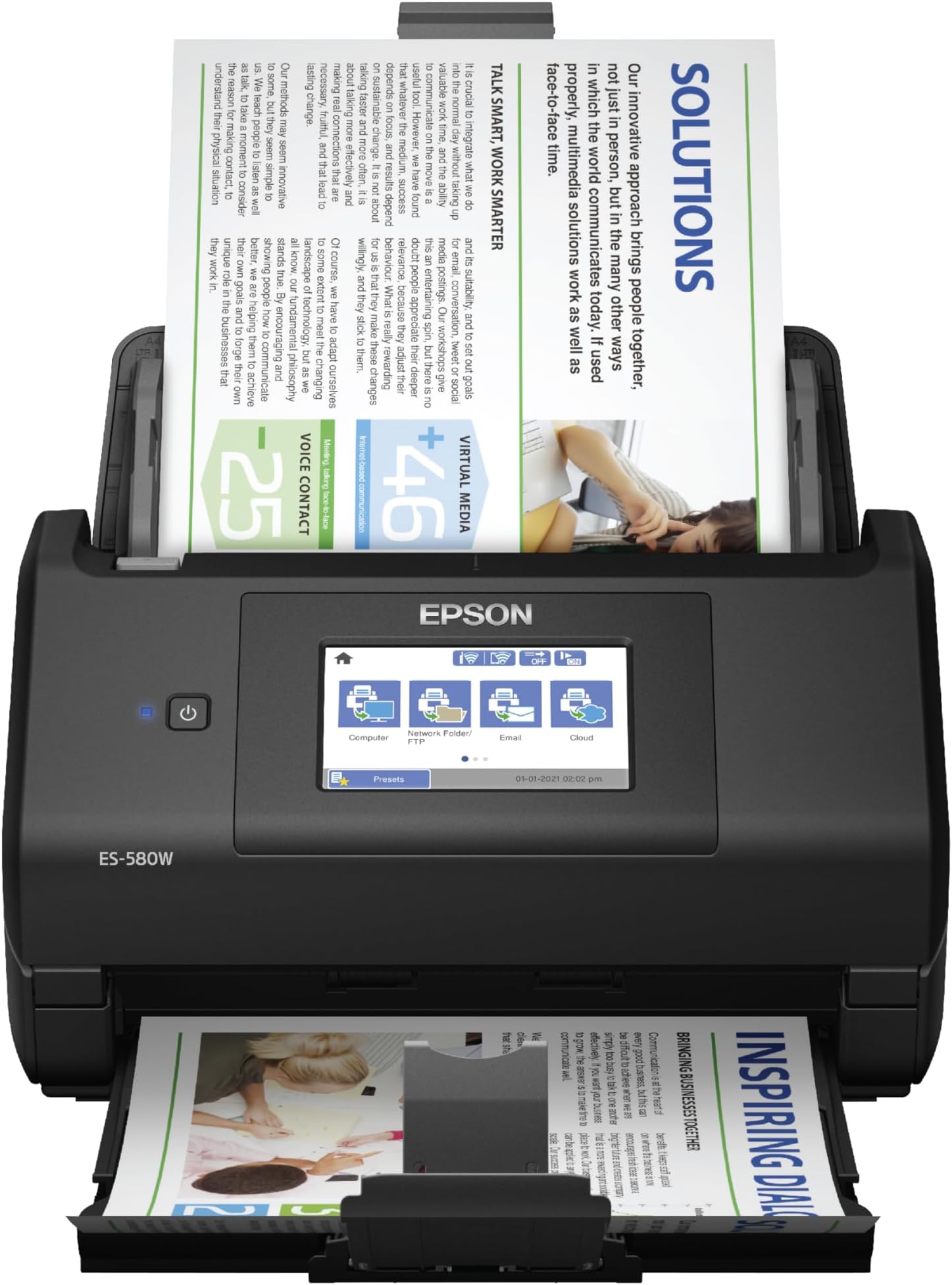 Epson Workforce ES-580W Wireless Color Duplex Tax Receipt & Desktop Document Scanner for PC and Mac with 100-sheet Auto Feeder (ADF), Intuitive 4.3' Touchscreen