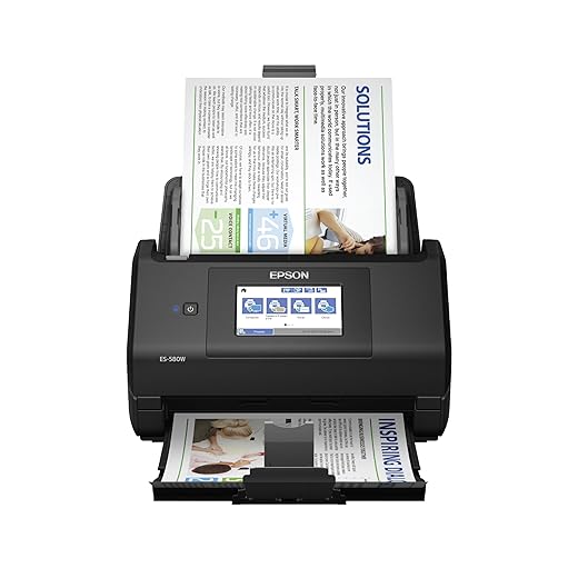 Epson Workforce ES-580W Wireless Color Duplex Tax Receipt & Desktop Document Scanner for PC and Mac with 100-sheet Auto Feeder (ADF), Intuitive 4.3' Touchscreen