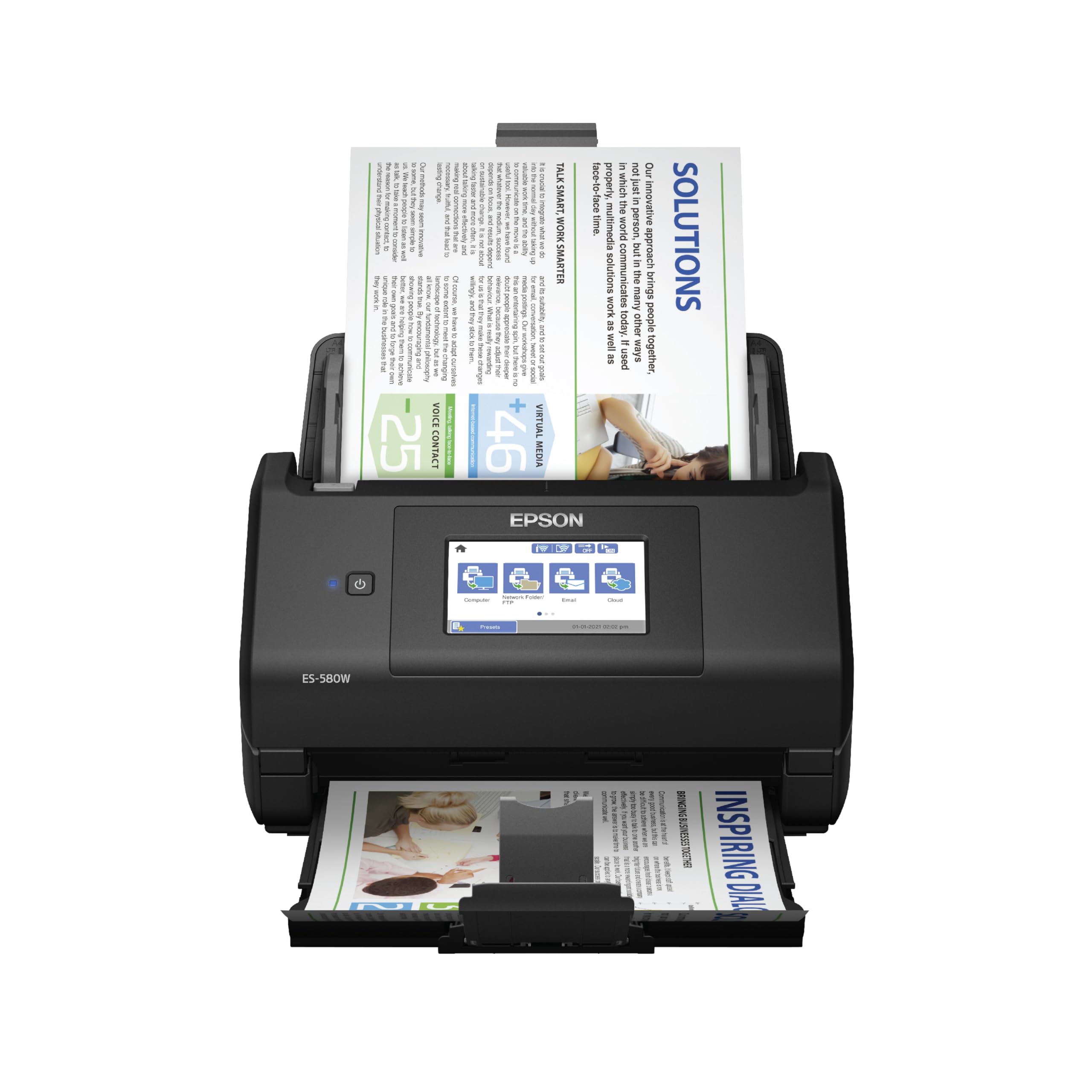 Epson Workforce ES-580W Wireless Color Duplex Tax Receipt & Desktop Document Scanner for PC and Mac with 100-sheet Auto Feeder (ADF), Intuitive 4.3' Touchscreen