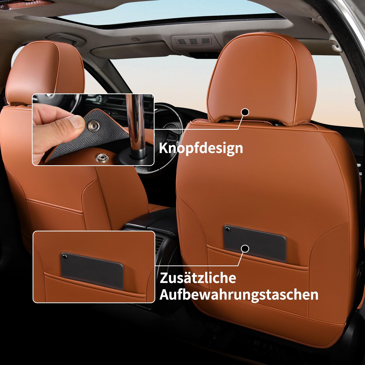 FLORICH Housses de Sièges Avant en Cuir, 2 Pièces Universelles Premium Housses de Sièges Auto Imperméables pour Voitures, Camions, Camionnettes, SUVs (Sièges Avant, Marron&Noir)