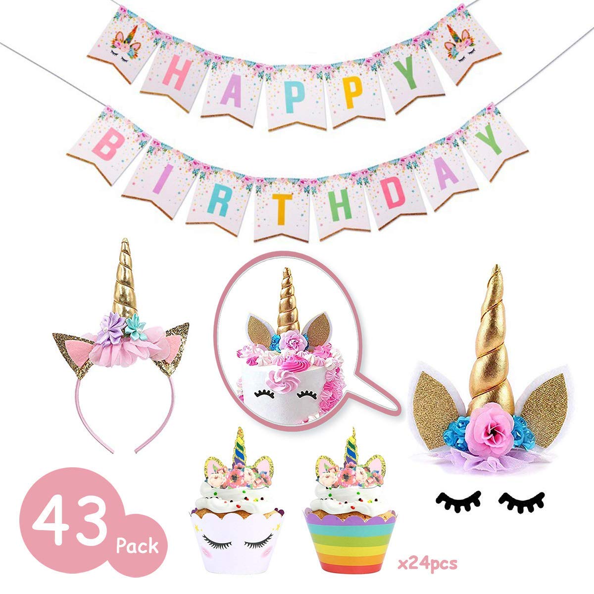 Buy Unicorn Birthday Party Supply including Unicorn Horn Cake Topper