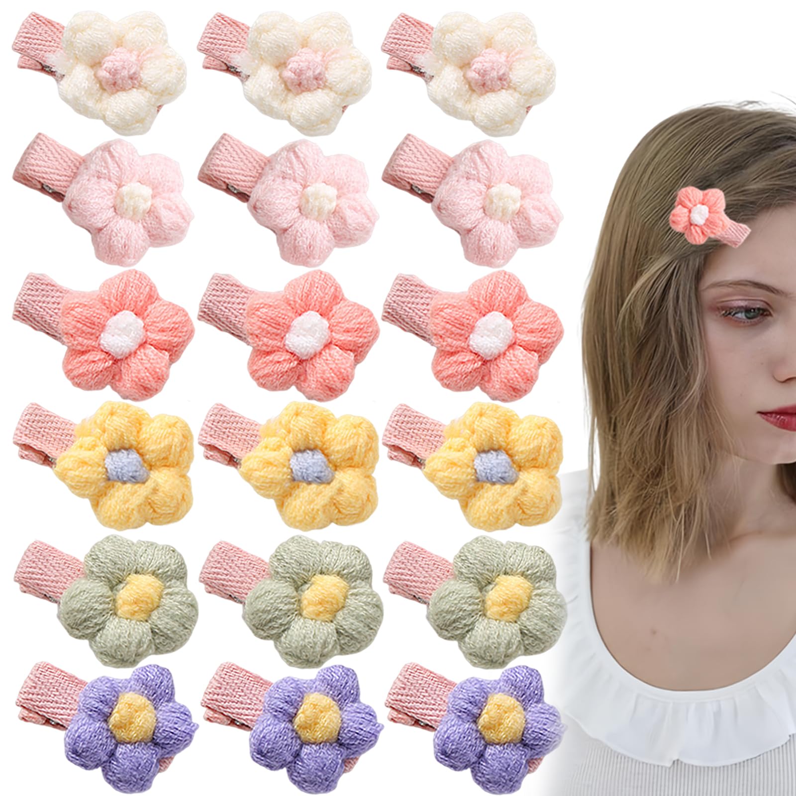18 PCS Plush Flower Hair Clips Sweet Side Hair Clip Non Slip Hairclips Duckbill Clip Baby Girl Hairclip Small Cute Plush Hair Accessories Multicolour For Girls Women