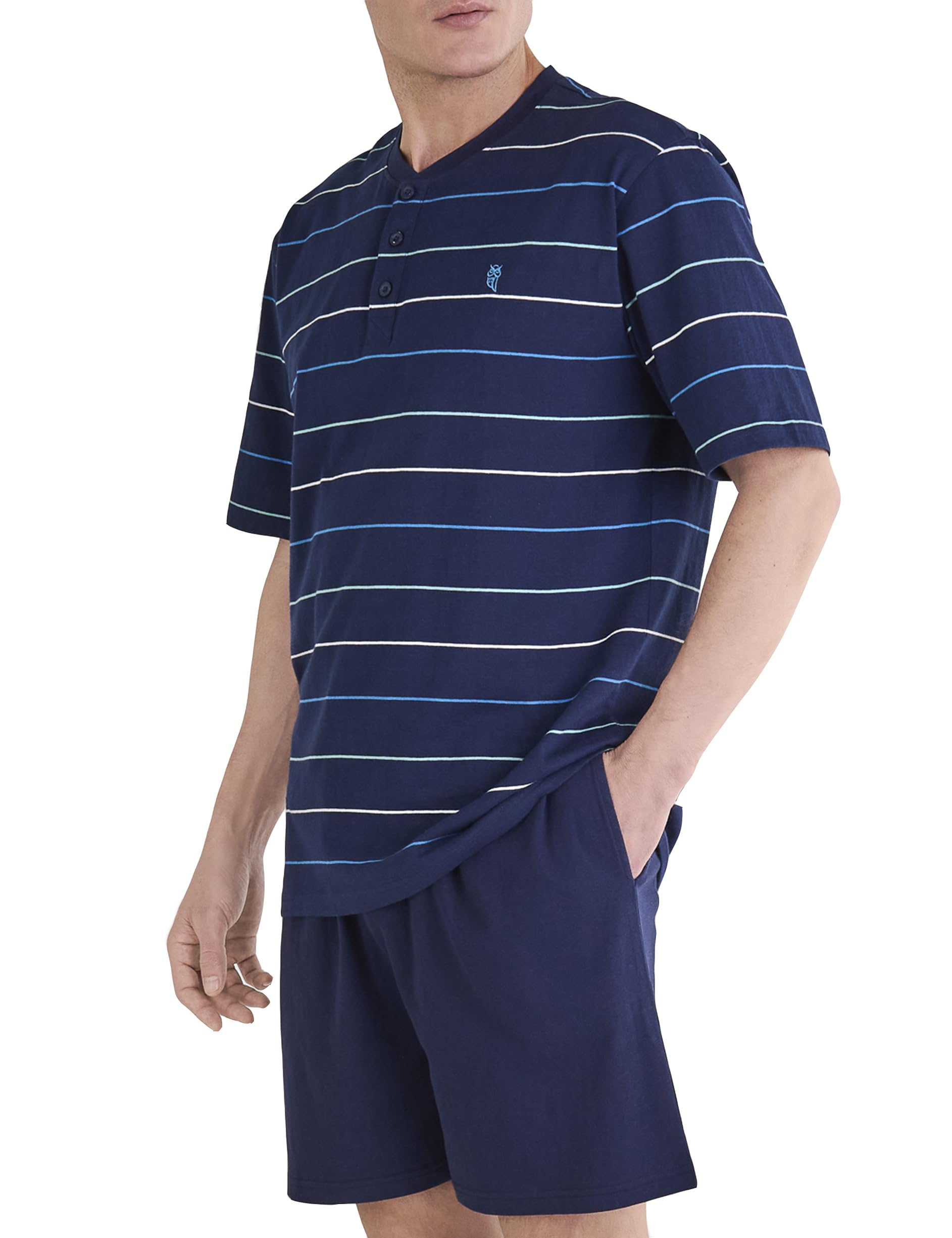 El Búho Nocturno Pijama Hombre Verano Manga Corta - Algodón 100% o Mezcla - Tela Chaqueta Abierto Botones Judo o Punto Fresquito - Ropa Dormir Corto Rayas Bolsillos