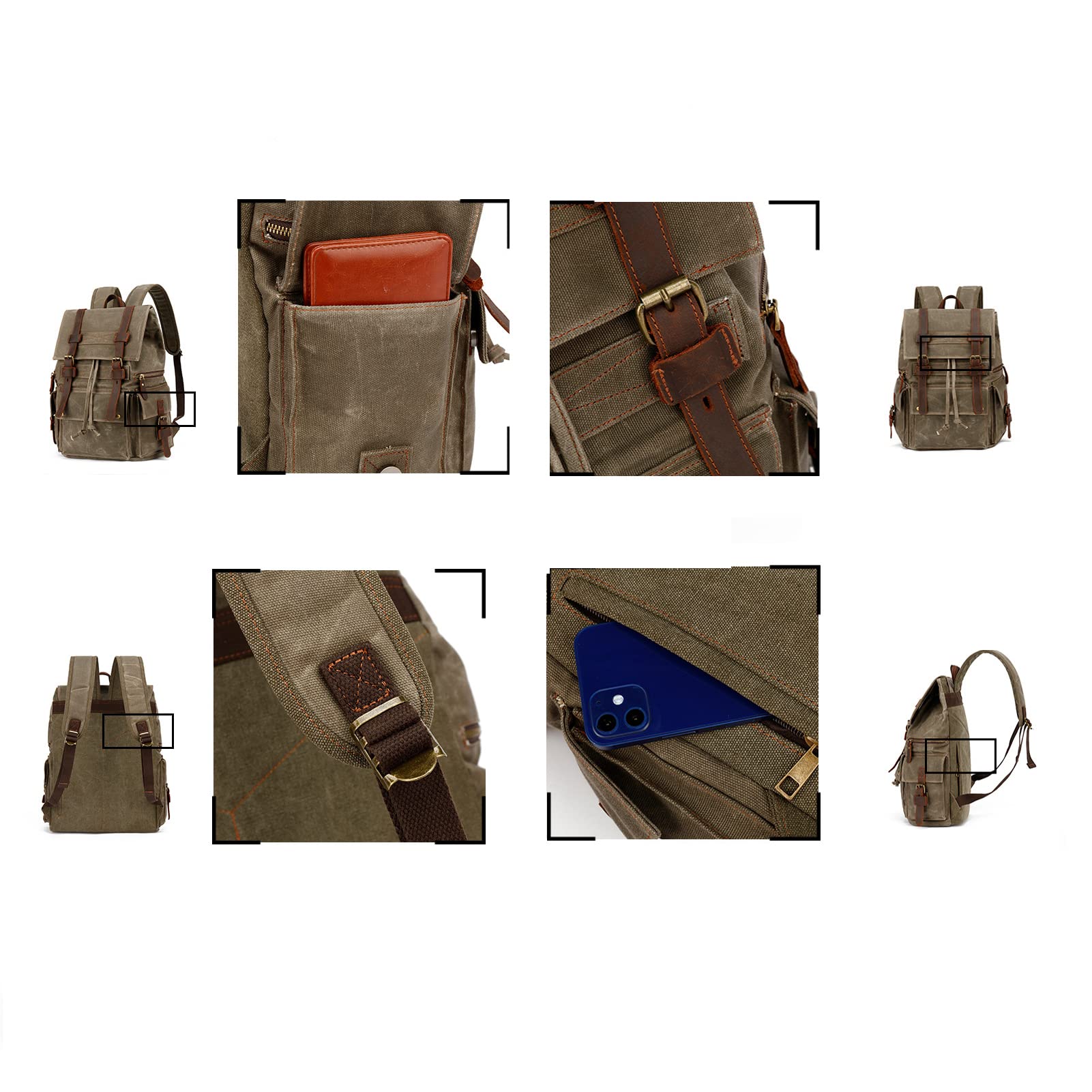 Mochila de hombro de cuero de lona para hombre, mochila vintage para laptop, mochila de viaje al aire libre, bolsa de equipaje grande, mochila para computadora