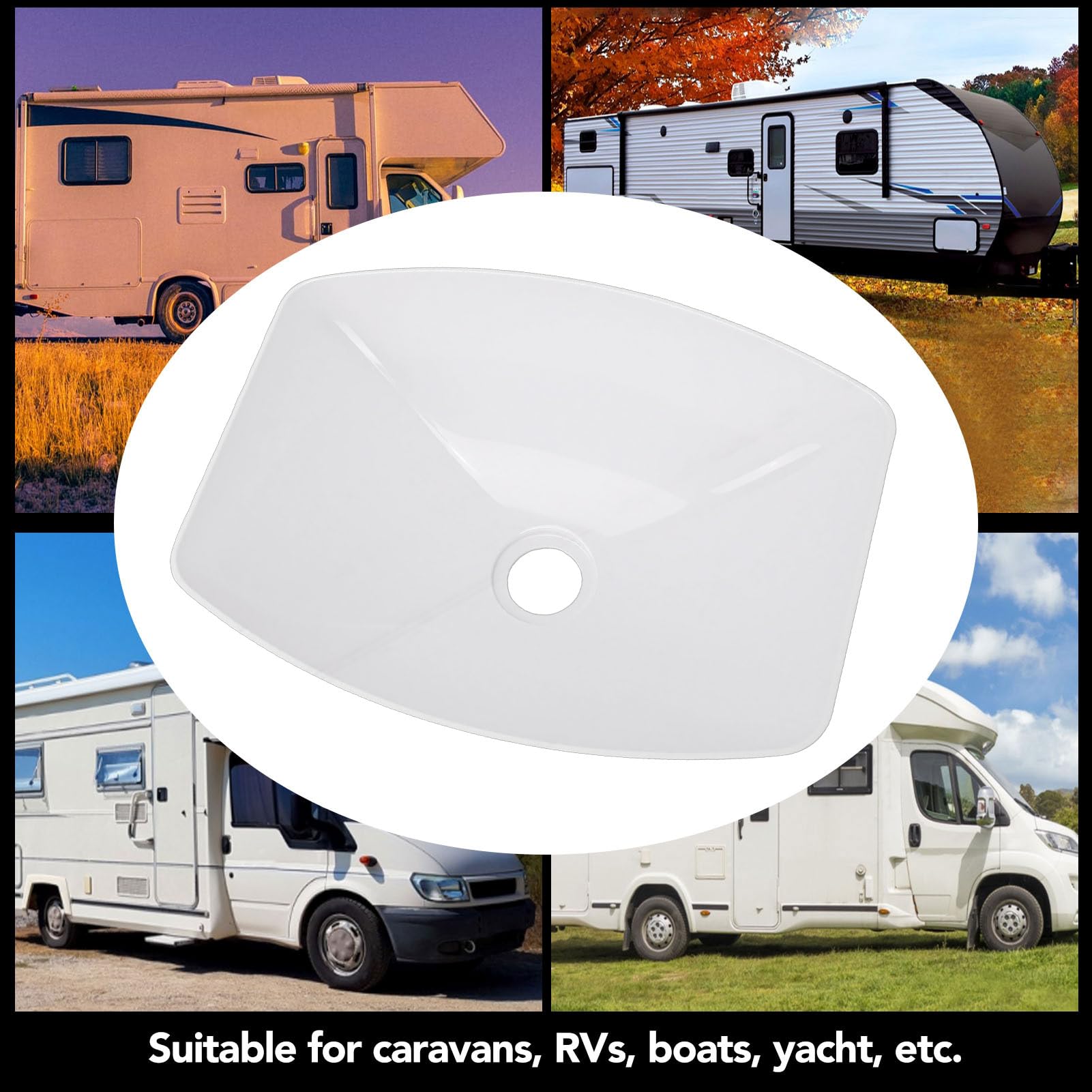 Acouto Acryl-Waschbecken für Wohnmobile, Robustes, Kratzfestes Waschbecken mit Versenktem Abfluss Zur Aufsatzmontage, 39,6 X 29,8 X 14,3 Cm, weiß, für Wohnmobil, Boot, Küche,