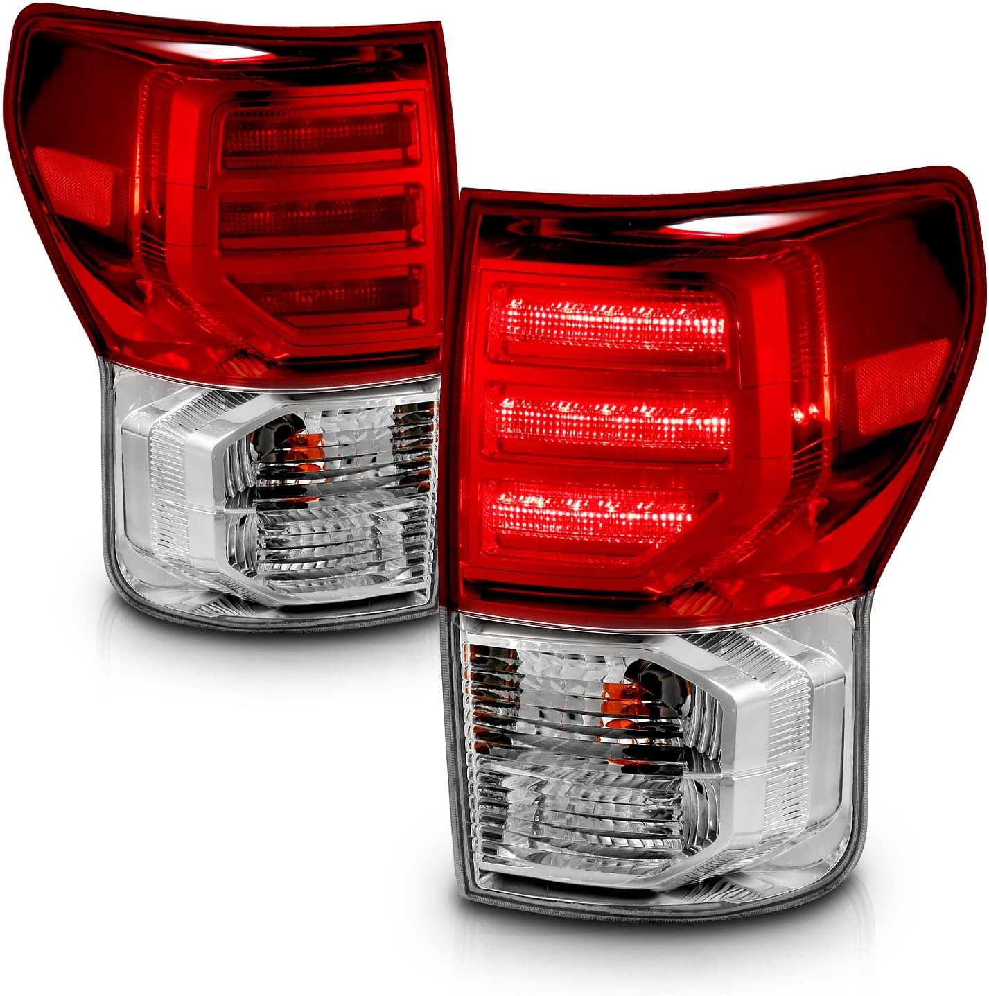AmeriLite for 2007-2013 Toyota Tundra Truck LED Crystal Red Replacement Tail Lights Set - Passenger and Driver Side