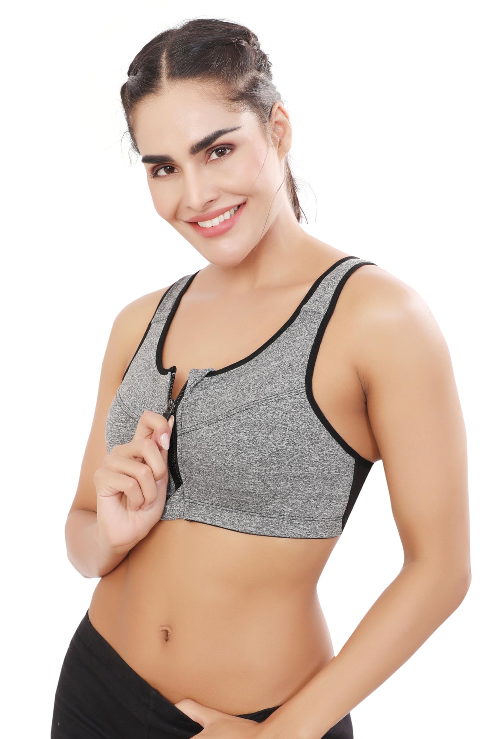 fabluk Padded Front Zip High Support Racerback Sports Bra for Women with Adjustable Straps, Moisture-Wicking 4-Way Stretch Fabric, Sizes M to 5XL-picture-18
