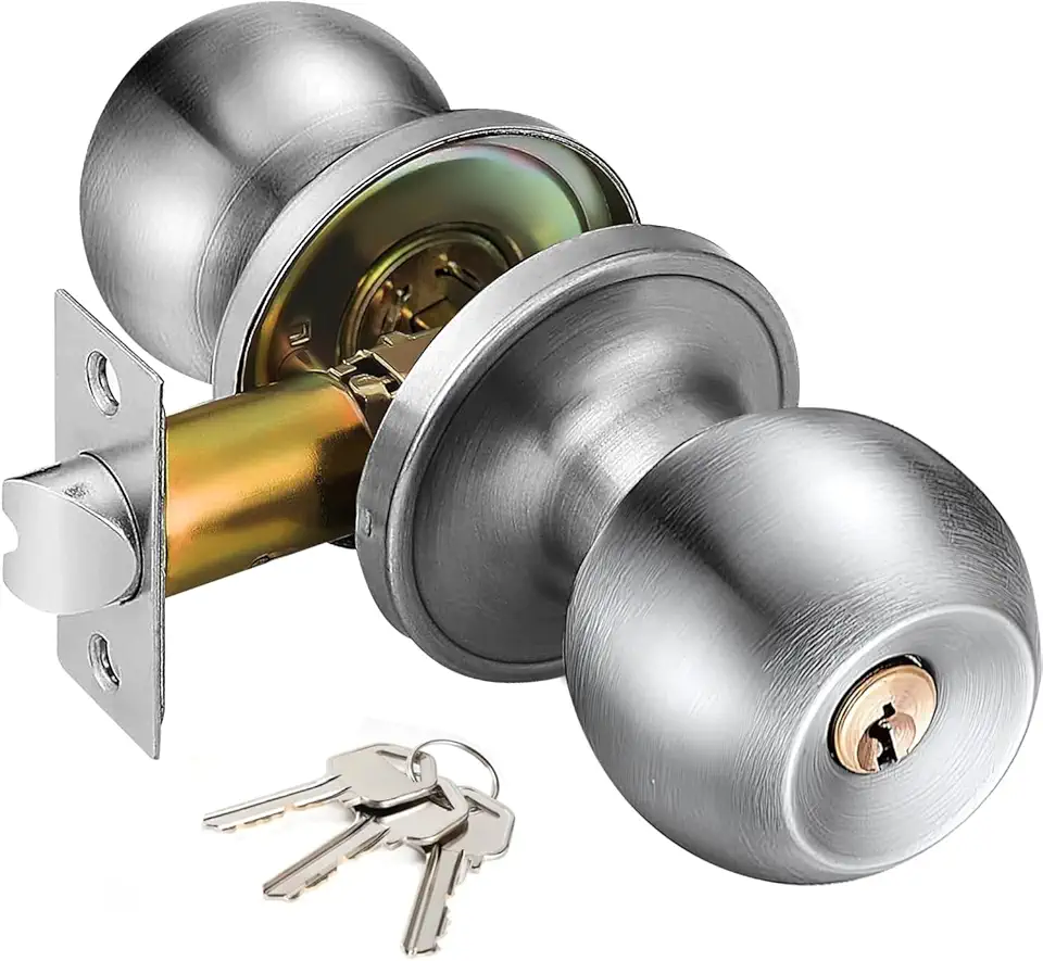 Entry Door Knob with Lock and Keys for Bedroom/Bathroom, Interior/Exterior Door Handles, Indoor/Outdoor Privacy Door Knob, Main/Front Door Handle Lock, Home Security, Poignee Porte Interieur/Exterieur