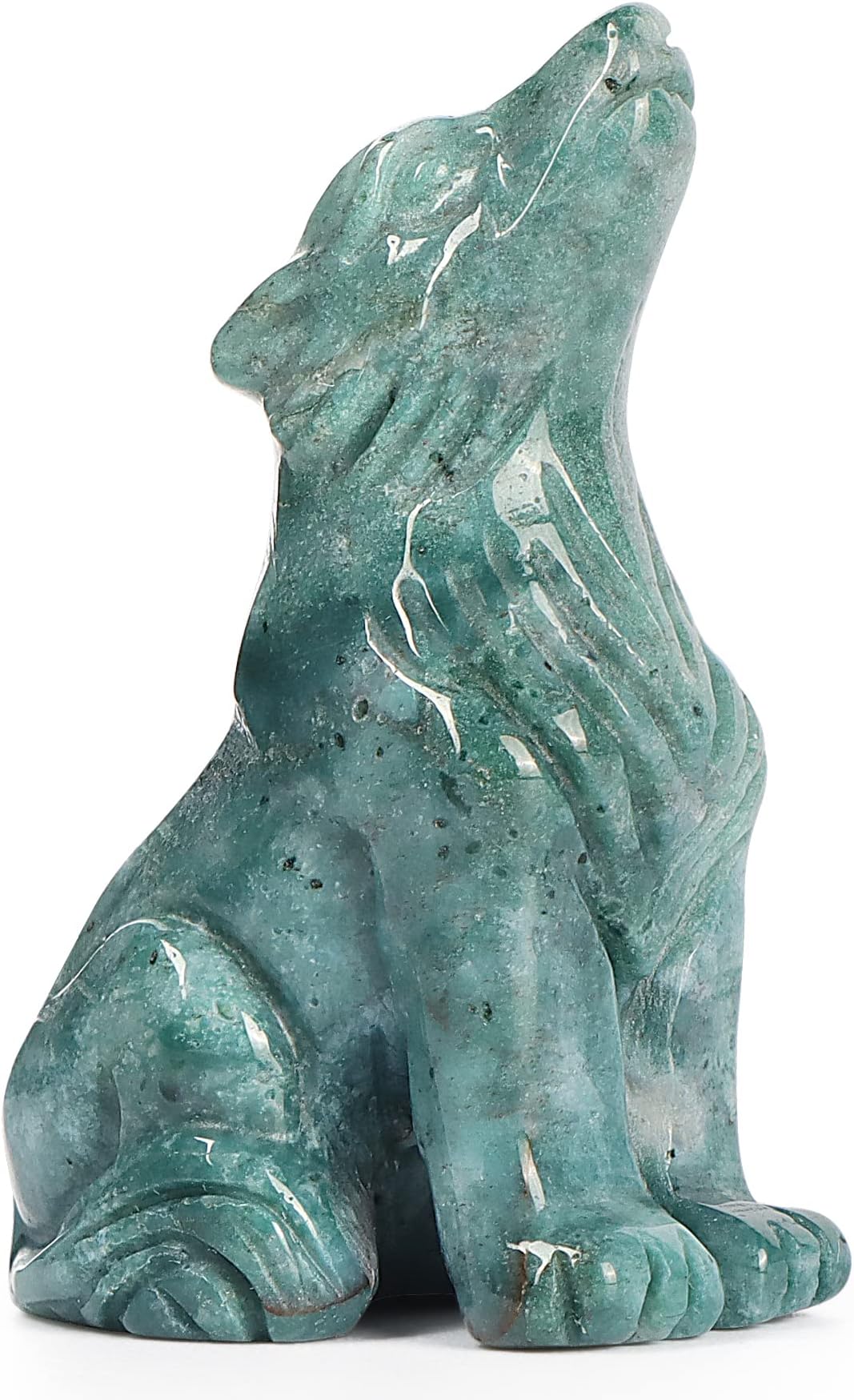 Artistone Ocean Jasper Crystal Wolf Statue 2.0 inch Hand-Craved Gemstone Wolf Figurine Animal Carvings Sculpture Healing Stone for Home Decor Gifts