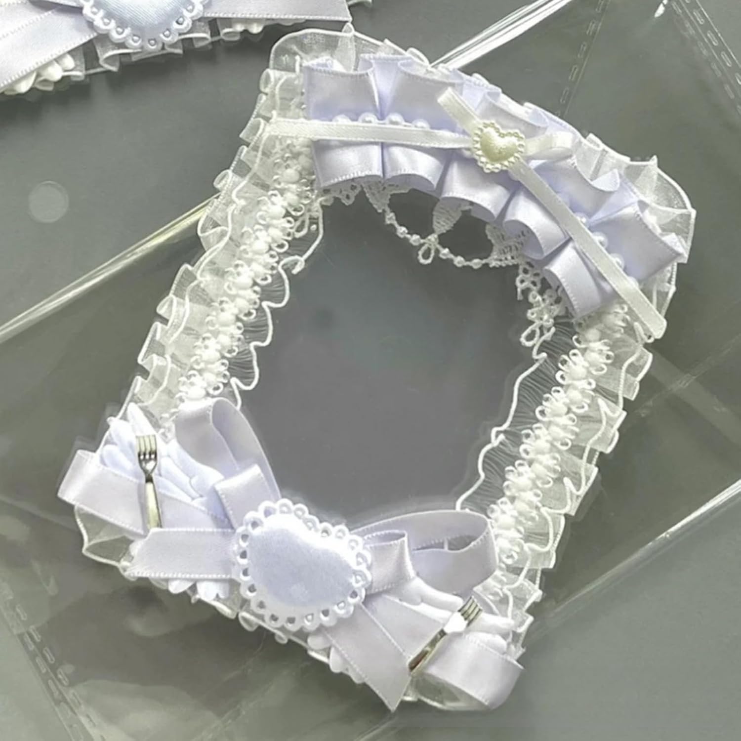 ID Badge Holder Lace Bows Photocard Holder Protective Sleeves 3 Inch Photo Case for Idol ID Card Student Bag Charm image 3