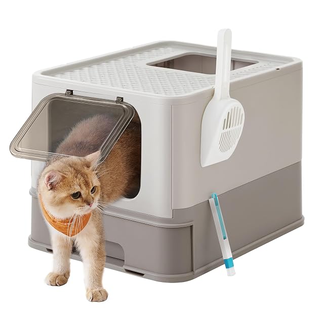 Feandrea Arenero para Gatos, Caja Arena con Bandeja Extraíble, Pala, Cepillo, Espacioso para Gatos Grandes
