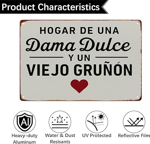 Miniatura 3 de Letrero de metal con texto en inglés Hogar De Una Dama Y De Un Grunon, vintage, divertido, retro, cocina, dormitorio, sala de estar, 8 x 12